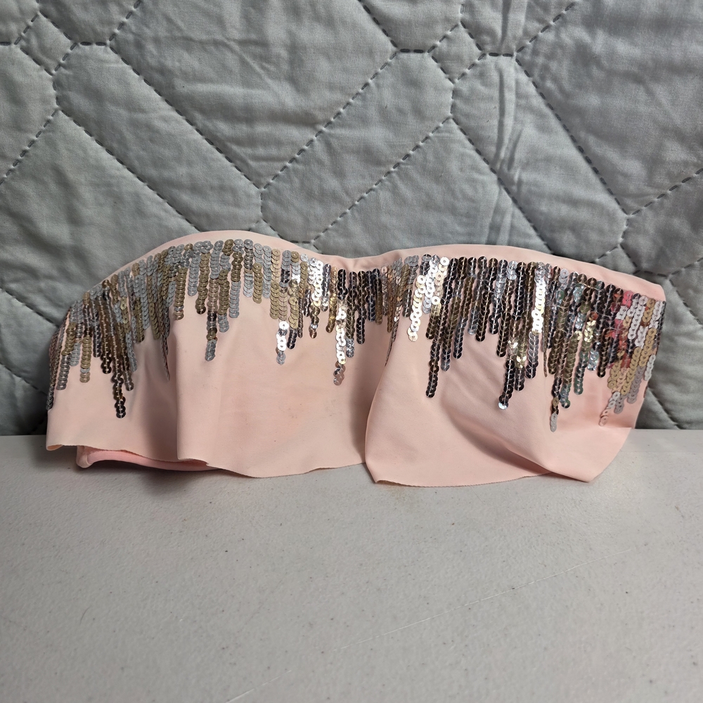 Strapless Miss Me bikini top Bralette Size Sbikini halter top Silver sequins Y2K - Picture 2 of 8